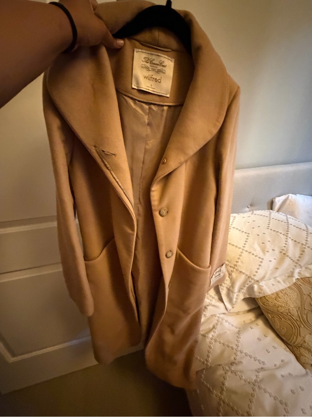 Wilfred Tan Wool-Blend Long Trench Coat